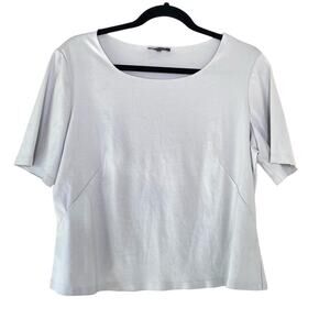 Lafayette 148 New York Gray Short Sleeve Cropped Shirt XL
